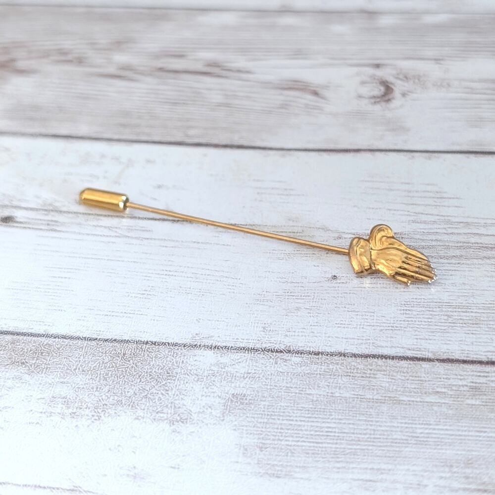 Vintage Hatpin Lapel Pin Praying Hands Gold Tone Christian Religious